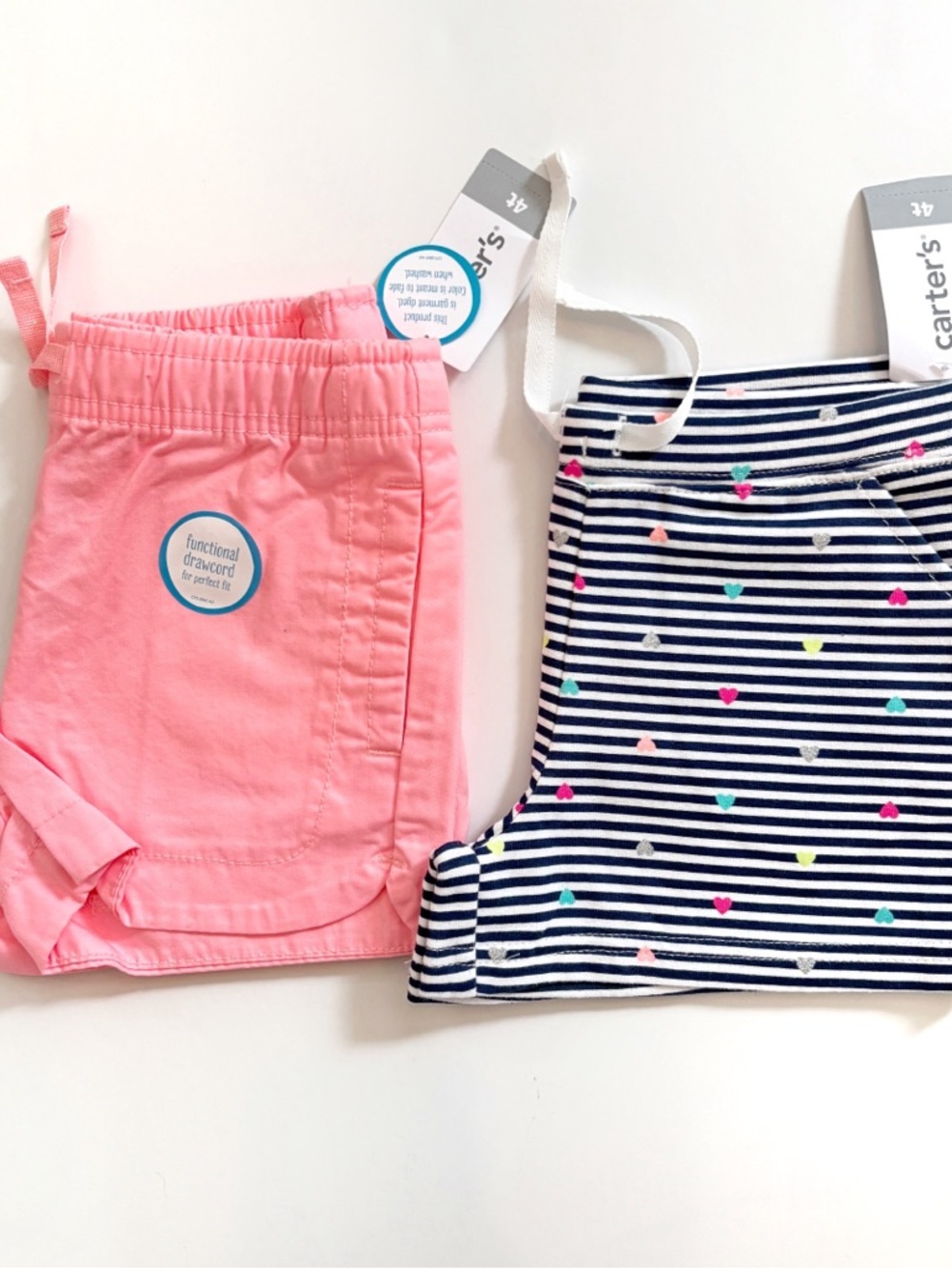 Carter's Pink Shorts & Navy Stripe Heart Shorts Set